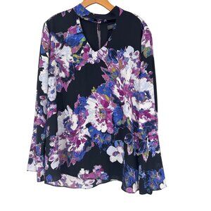 The Limited Womens blouse top size large Floral  Keyhole Purple Long Sleeve